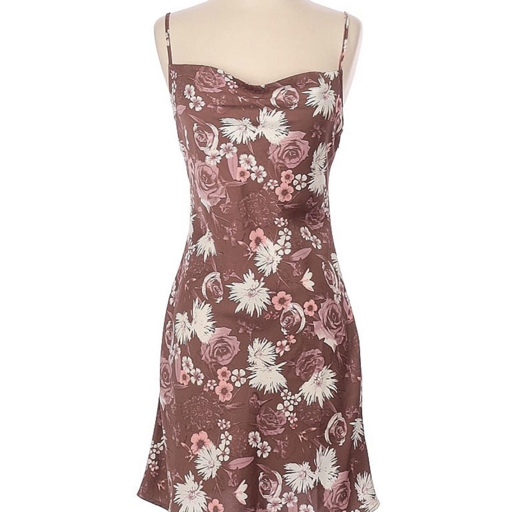 BP Floral Mini Slip Dress in Brown and Pink
